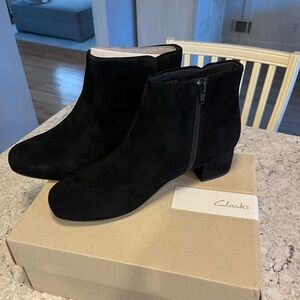 Clarks Black Suede Zip Ankle Booties